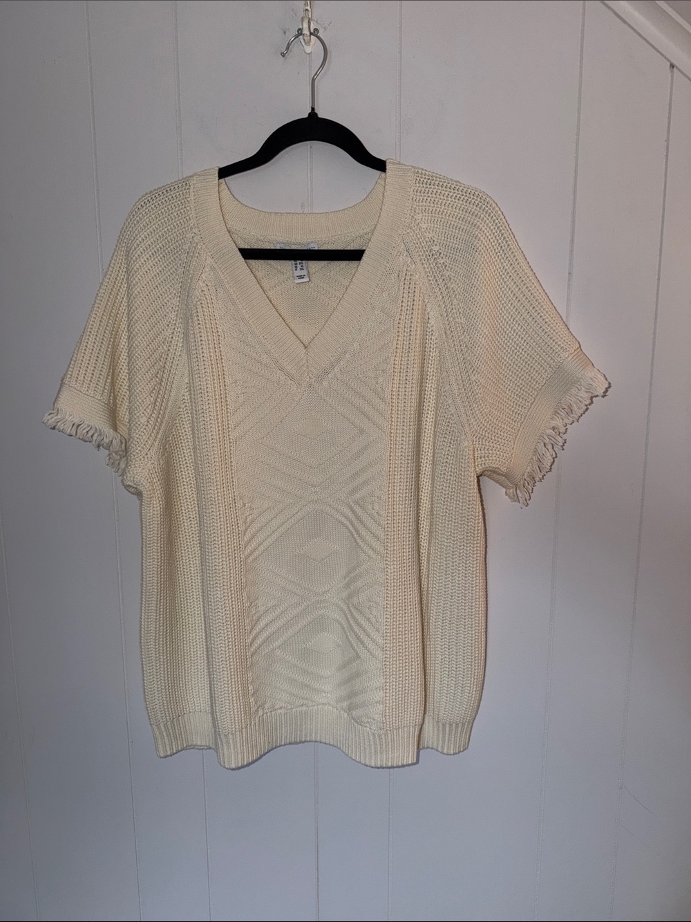 Canyon Retreat Cream Knit V-Neck Short Fringe Sleeve Sweater Size 1X